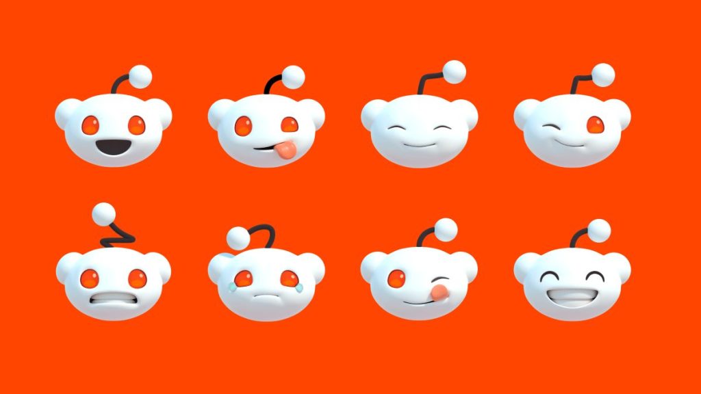 Reddit logo with various user expressions displayed.
