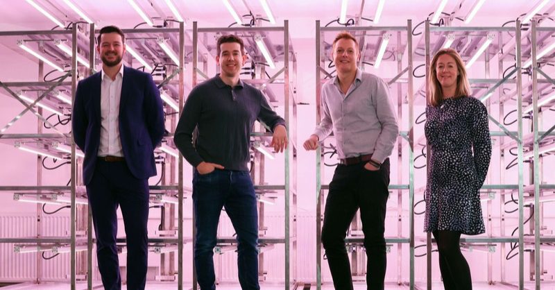 Bloemteknik secures £2.5M to turn smart lights into farm brains Engineers inspecting smart LED lighting systems inside a vertical farm