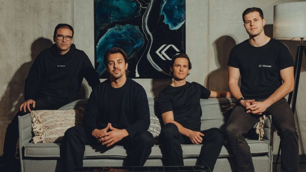 Cloover energy fintech platform concept with solar panels and financing icons over Berlin skyline