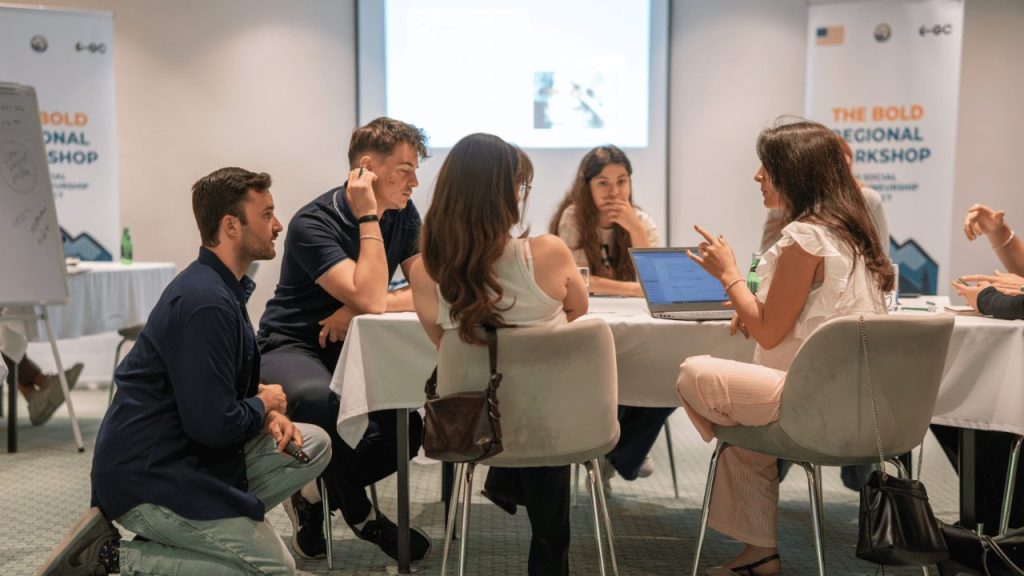 Early-stage startup founders collaborating at LeapX AI bootcamp in Europe