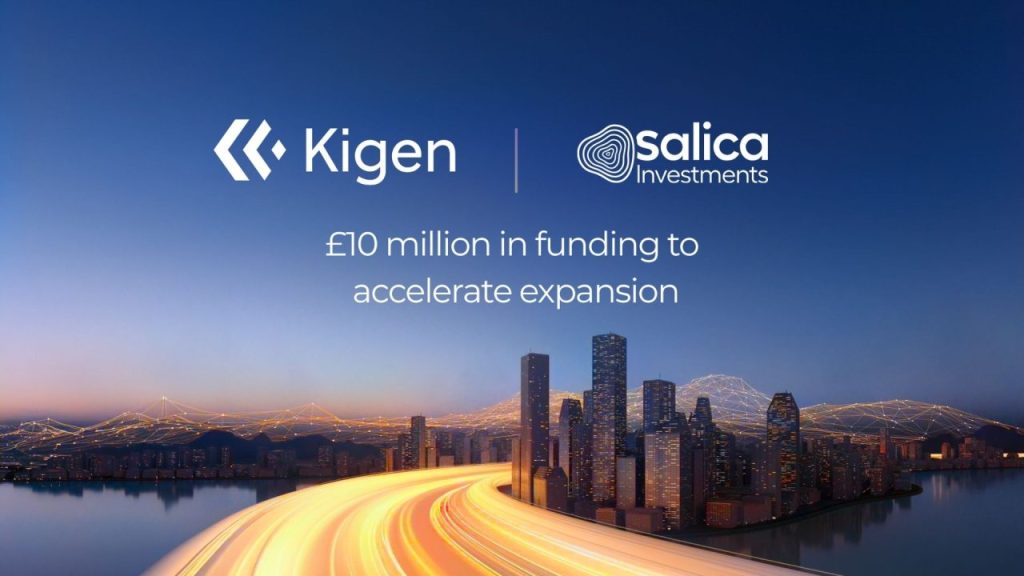 Kigen logo with cybersecurity graphics representing eSIM technology.